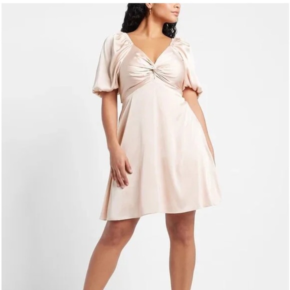 NWT EXPRESS Satin Twist Front Puff Sleeve Mini Dress - Picture 5 of 12